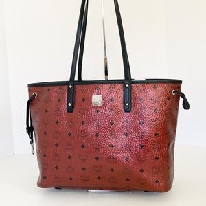 MCM Metallic Red Visetos Coated Canvas Project Reversible Shopper Tote